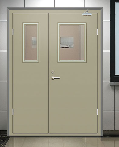 What is the level of the steel fire door?